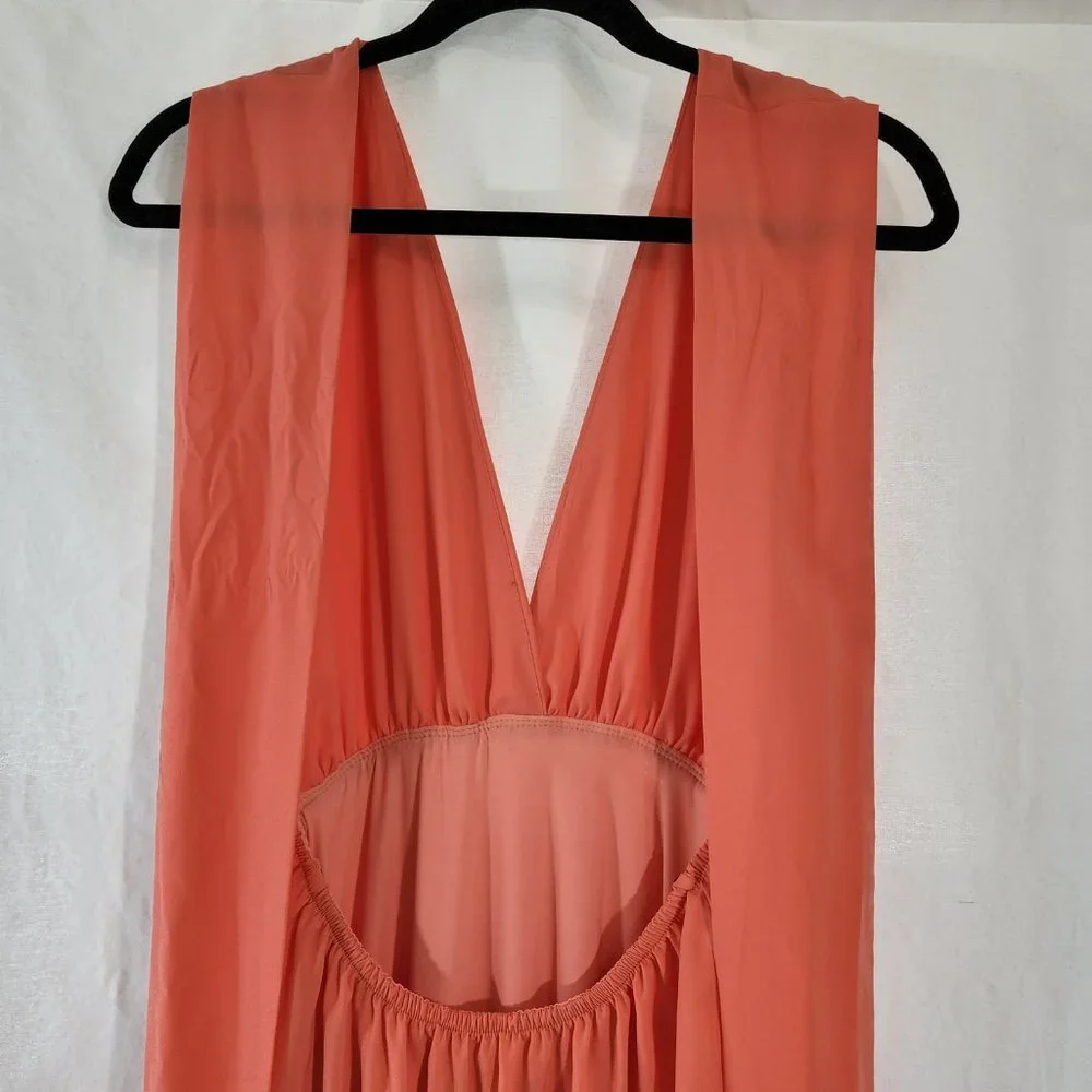 V-Neckline Long Prom Dress  by Studio F Size 8 Coral Color 85% Poly. Worn Once! - Picture 4 of 16